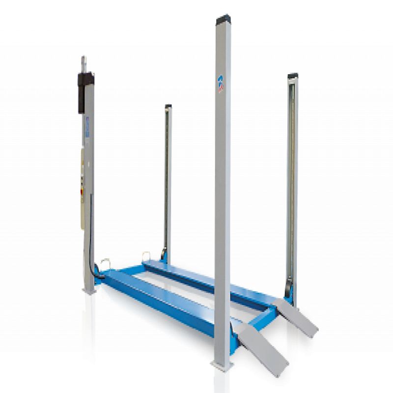 Cầu nâng 4 trụ 4 tấn, có bàn nâng phẳng (3 pha, màu xanh, ramp dài: 958mm)
