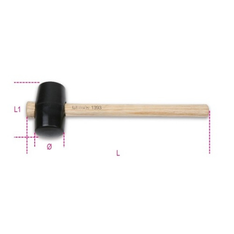 Búa cao su cán gỗ cỡ 60 mm, dài 340 mm